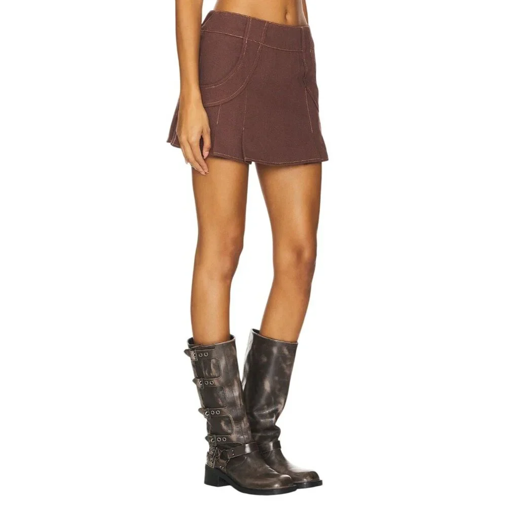 BY.DYLN Avant Mini Skirt in Chocolate Small New Womens Shorts